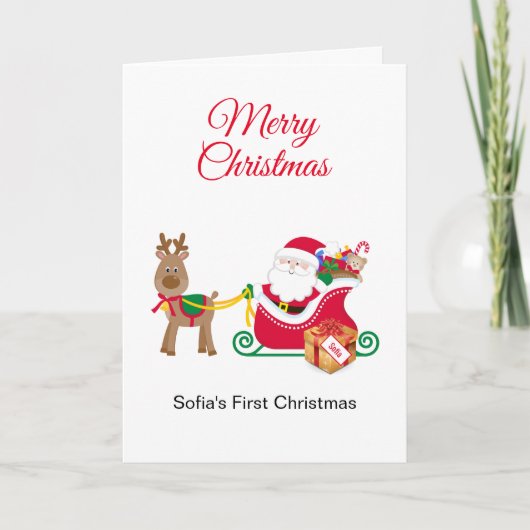 1e Kerstmis Baby's personaliseren Naam Kerstman Feestdagen Kaart (Voorkant)
