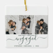 1e Kerstmis Betrokken 3 Foto Groen Script Keramisch Ornament (Voorkant)