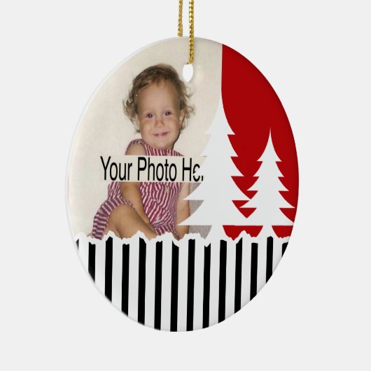 1e Kerstmis / Bomen en Strepen Foto Keramisch Ornament (Rechts)