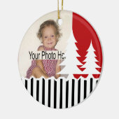1e Kerstmis / Bomen en Strepen Foto Keramisch Ornament (Links)