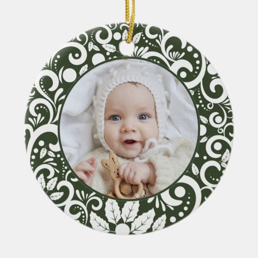 1e Kerstmis Bos Groene Foto Elegant Feestelijk Keramisch Ornament (Voorkant)