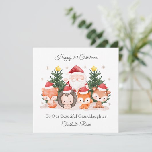 1e kerstmis bosdieren kerstkaart (Staand voorkant)