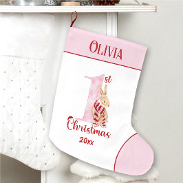 1e Kerstmis Bunny Baby Meisje Roze Naam Grote Kerstsok