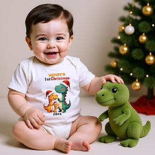 1e kerstmis, eigen tekst, Santa-Saur Familie Romper