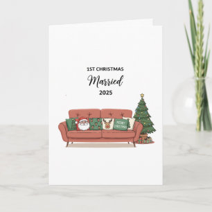 1e Kerstmis Getrouwd 2025 Cute Cozy Couch Nieuwg Kaart