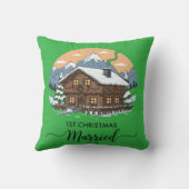 1e Kerstmis Getrouwd 2025 Rustieke Houten Hut Orna Kussen (Achterkant)