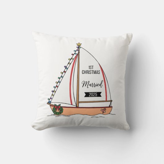 1e Kerstmis Getrouwd 2025 | Schattig Maritiem Kussen (Voorkant)