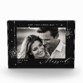 1e Kerstmis Getrouwd Black Sparkles Modern Gift Fotoblokken (Voorkant)