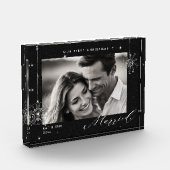 1e Kerstmis Getrouwd Black Sparkles Modern Gift Fotoblokken (Links)