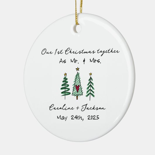 1e Kerstmis Getrouwd Gepersonaliseerd Ornament (Links)