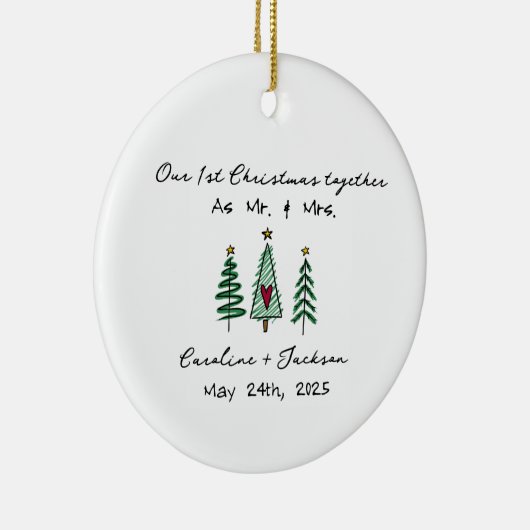 1e Kerstmis Getrouwd Gepersonaliseerd Ornament (Rechts)