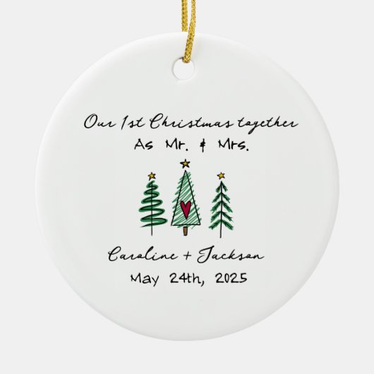 1e Kerstmis Getrouwd Gepersonaliseerd Ornament (Voorkant)
