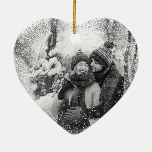 1e Kerstmis Getrouwd Mr. Mrs. Simple Heart Foto Keramisch Ornament (Achterkant)