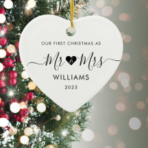 1e Kerstmis Getrouwd Mr. Mrs. Simple Heart Foto