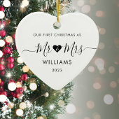 1e Kerstmis Getrouwd Mr. Mrs. Simple Heart Foto Keramisch Ornament