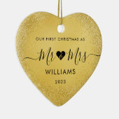 1e Kerstmis Getrouwd Mr. Mrs. Simple Heart Foto Keramisch Ornament (Rechts)
