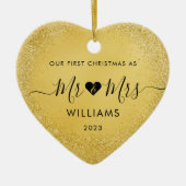 1e Kerstmis Getrouwd Mr. Mrs. Simple Heart Foto Keramisch Ornament (Voorkant)