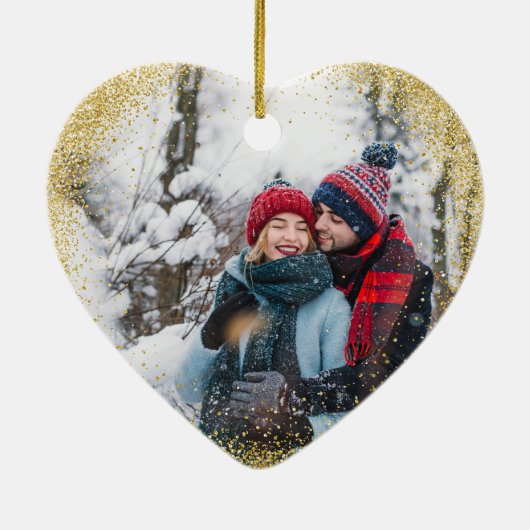 1e Kerstmis Getrouwd Mr. Mrs. Simple Heart Foto Keramisch Ornament (Achterkant)