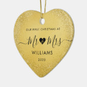 1e Kerstmis Getrouwd Mr. Mrs. Simple Heart Foto Keramisch Ornament (Links)