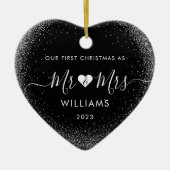 1e Kerstmis Getrouwd Mr. Mrs. Simple Heart Foto Keramisch Ornament (Voorkant)