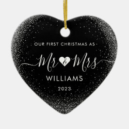 1e Kerstmis Getrouwd Mr. Mrs. Simple Heart Foto Keramisch Ornament