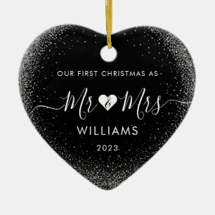 1e Kerstmis Getrouwd Mr. Mrs. Simple Heart Foto Keramisch Ornament