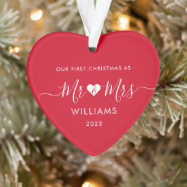 1e Kerstmis Getrouwd Mr. Mrs. Simple Heart Foto Ornament