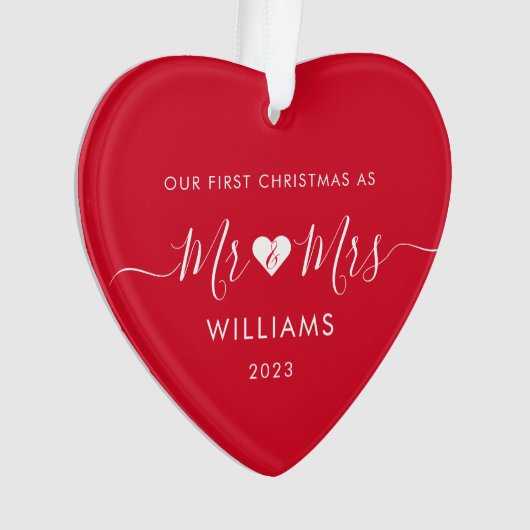 1e Kerstmis Getrouwd Mr. Mrs. Simple Heart Foto Ornament (voorkant)