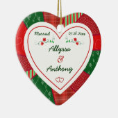 1e Kerstmis Getrouwd Paar Quilt Patroon Gift Keramisch Ornament (Rechts)