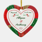 1e Kerstmis Getrouwd Paar Quilt Patroon Gift Keramisch Ornament (Voorkant)
