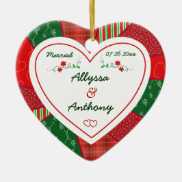 1e Kerstmis Getrouwd Paar Quilt Patroon Gift Keramisch Ornament