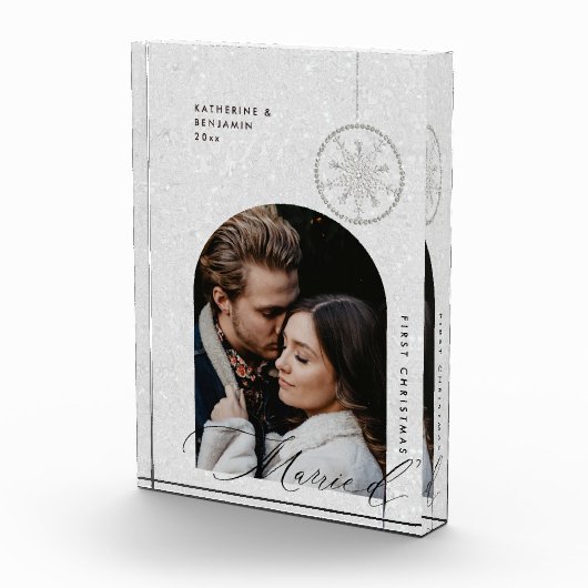 1e Kerstmis Getrouwd Sneeuwvlokken Boho Modern Gif Fotoblokken (Rechts)