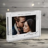 1e Kerstmis Getrouwd Witte Sparkles Modern Gift Fotoblokken