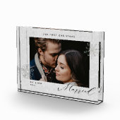 1e Kerstmis Getrouwd Witte Sparkles Modern Gift Fotoblokken (Rechts)