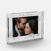 1e Kerstmis Getrouwd Witte Sparkles Modern Gift Fotoblokken (Links)