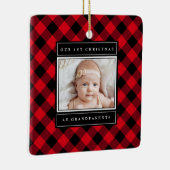 1e Kerstmis Grootouders Red Buffalo Plaid Foto Keramisch Ornament (Rechts)