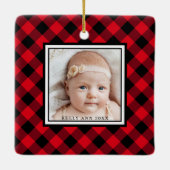 1e Kerstmis Grootouders Red Buffalo Plaid Foto Keramisch Ornament (Achterkant)