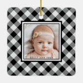 1e Kerstmis Grootouders Zwart Wit Plaid Foto Keramisch Ornament (Achterkant)