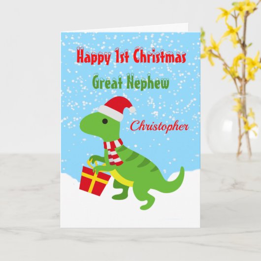 1e Kerstmis Grote Nephew Dinosaurus T Rex Kaart (Gele Bloem)