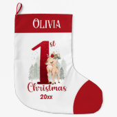 1e Kerstmis Herten Baby Meisje Rode Naam Grote Kerstsok (Voorkant)