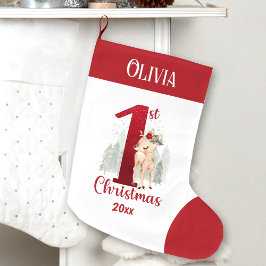 1e Kerstmis Herten Baby Meisje Rode Naam Grote Kerstsok