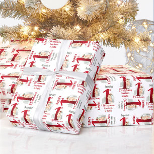 1e Kerstmis Herten Naam Baby Meisje Rood Nummer Ee Cadeaupapier