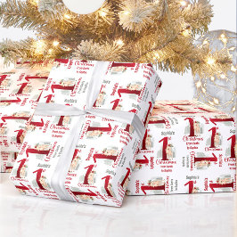 1e Kerstmis Herten Naam Baby Meisje Rood Nummer Ee Cadeaupapier