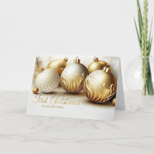 1e Kerstmis in een nieuw huis Goud en Wit Feestdagen Kaart