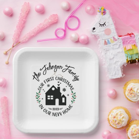 1e Kerstmis in Nieuw Huis Gepersonaliseerde Kerstm Papieren Bordje (Feest)
