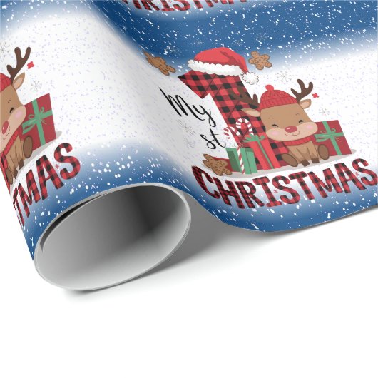 1e Kerstmis Kerstmannenhoed Witte Sneeuw Baby Rend Cadeaupapier (Rol Hoek)