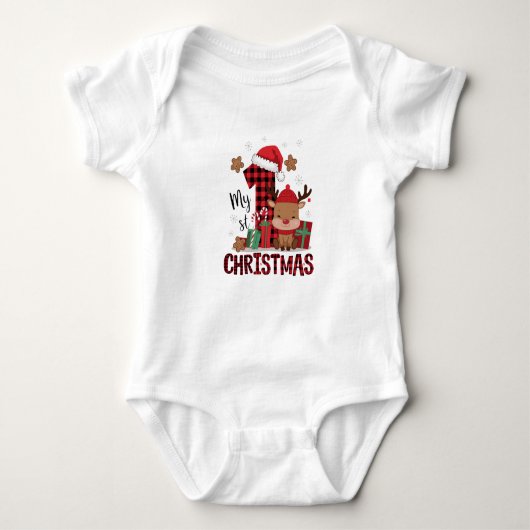 1e Kerstmis Kerstmannenhoed Witte Sneeuw Baby Rend Romper (Voorkant)