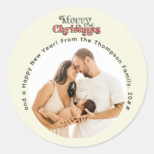 1e Kerstmis Leuk Candy Cane Familie Aangepaste Fot Ronde Sticker
