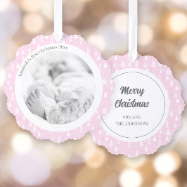 1e Kerstmis Meisje Roze Fotopapier Ornament Kaart