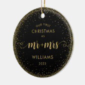 1e Kerstmis Mr en Mrs Gold Glitter Krans Foto Keramisch Ornament (Links)